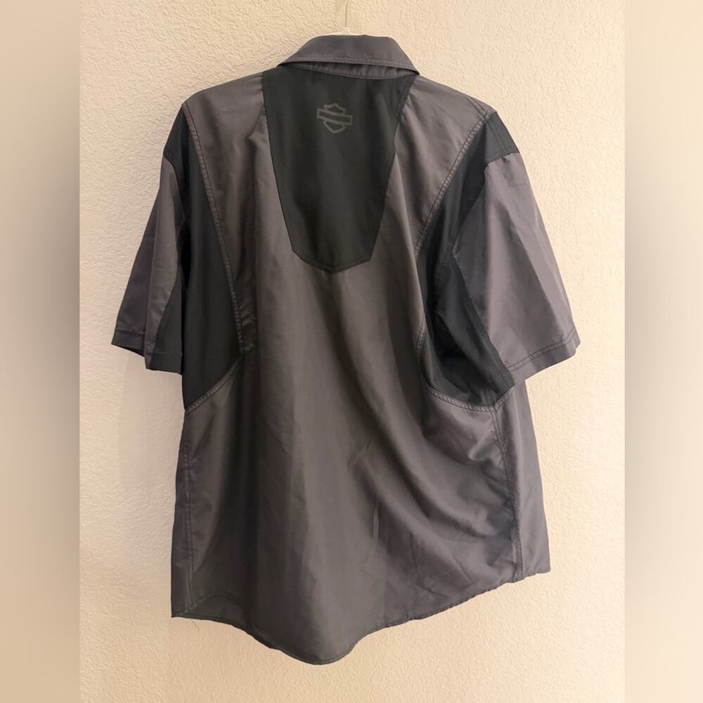 Harley Davidson Button Down Shirt Gray and Black Short Sleeve Moto Streetwear  L - Picture 4 of 4